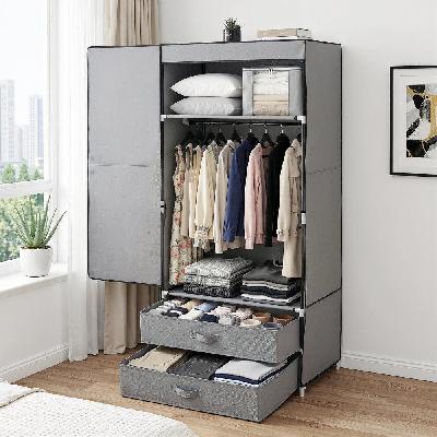 large portable clothes closet wardrobe with magnetic door grey