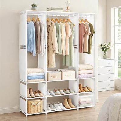 large portable clothes closet wardrobe with open shelf white