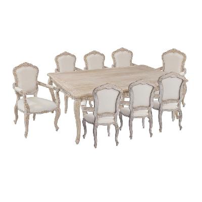 large sizes oak wood white washed finish arm chair 9pcs dining set