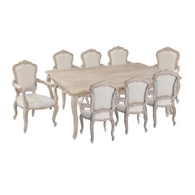 large sizes oak wood white washed finish arm chair 9pcs dining set