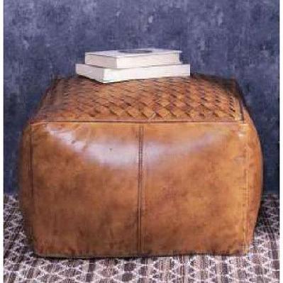 latticed vintage rustic leather square foot stool ottoman