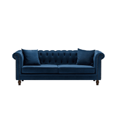 modern chesterfield velvet fabric 3-seater sofa - blue