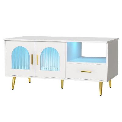 led coffee table shelf drawer storage white