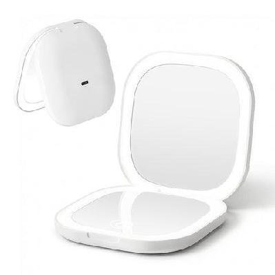 led compact mirror lighted travel makeup mirror pocket-sized 1x 10x magnification square white