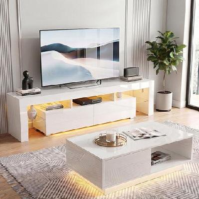 led tv unit and coffee table set storage cabinet white