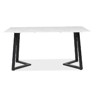 leona rectangular dining table with marble effect 160cm - black metal frame - white amore