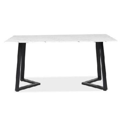 leona rectangular dining table with marble effect 160cm - black metal frame - white amore