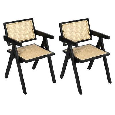 levede 2x black wicker armchair dining chair