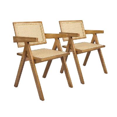 levede 2x dining chair solid wood rattan armchair wicker accent lounge chairs