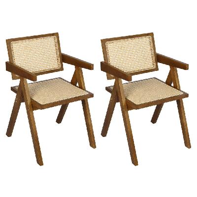 levede 2x walnut wicker armchair dining chair