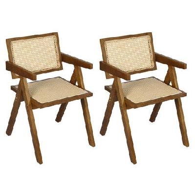 levede 2x walnut wicker armchair dining chair