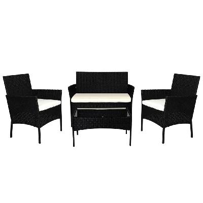 levede 4 pcs outdoor furniture setting patio garden table chairs set wicker seat