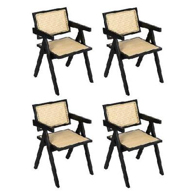 levede 4x black wicker armchair dining chair