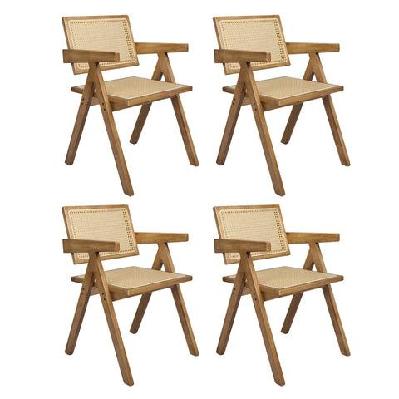 levede 4x dining chair solid wood rattan