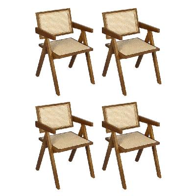 levede 4x walnut wicker armchair dining chair