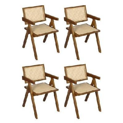 levede 4x walnut wicker armchair dining chair