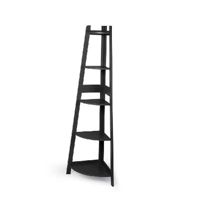 levede 5 tier corner shelf wooden storage home display rack plant stand black