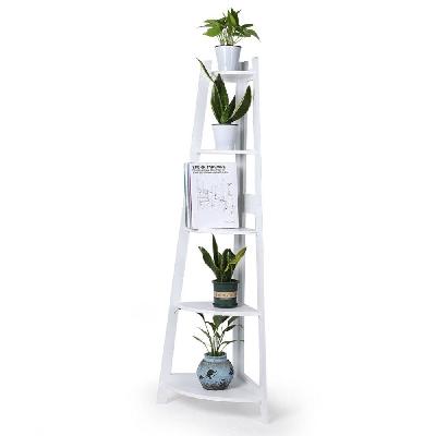 levede 5 tier corner shelf wooden storage home display rack plant stand white