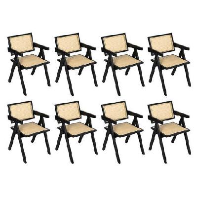 levede 8x black wicker armchair dining chair