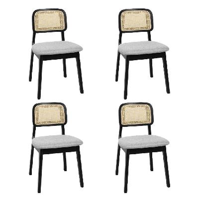 levede dining chair wood rattan armless black x4