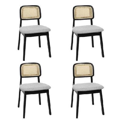 levede dining chair wood rattan armless black x4