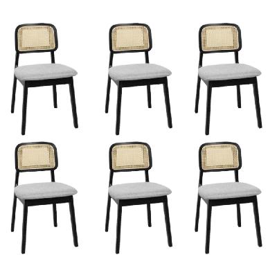 levede dining chair wood rattan armless black x6