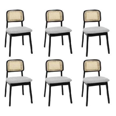 levede dining chair wood rattan armless black x6