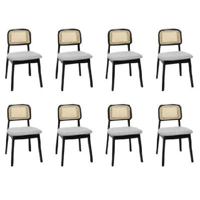 levede dining chair wood rattan armless black x8