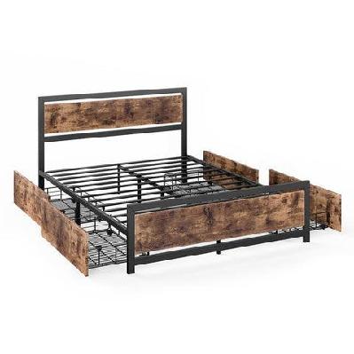 levede metal bed frame double mattress base platform wooden 4 drawers industrial