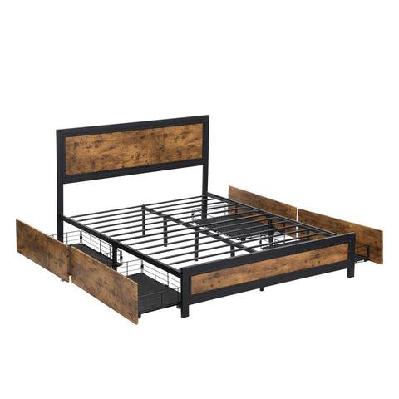 levede metal bed frame queen mattress base platform wooden 4 drawers rustic