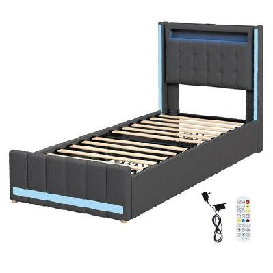 levede single bed frame fabric storage drawer led usb