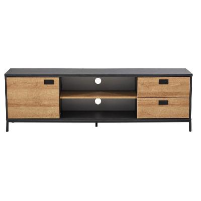 modern classic tv stand entertainment unit w/ storage 180cm - oak and black