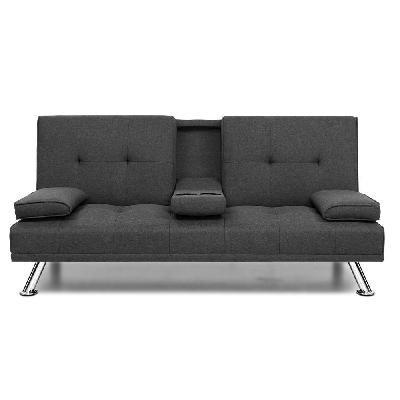 linen fabric 3 seater sofa bed recliner lounge couch cup holder futon dark grey