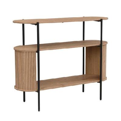 lior 2-tier open shelves hallway console storage table metal legs oak and black