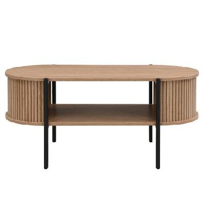 lior open shelf oval coffee tea table metal legs oak and black