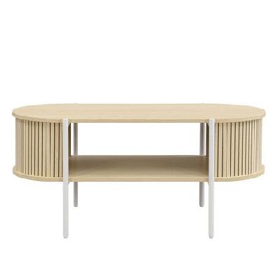lior open shelf oval coffee tea table metal legs oak and white