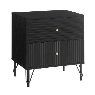 lisa wavy fluted modern nighstand bedside side table 2-drawers metal legs black