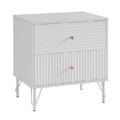 lisa wavy fluted modern nightstand bedside side table 2-drawers metal legs white