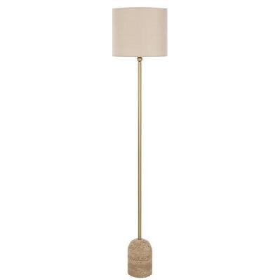 livia modern standing floor lamp light foot switch travertine fabric metal beige antique gold cream gloss