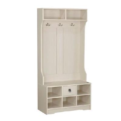 lorrel modern hall tree coat rack and shoe rack storage cabinet - antique white