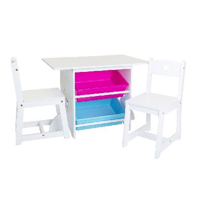 lotus kids table and chair set w/ large storage bins - white