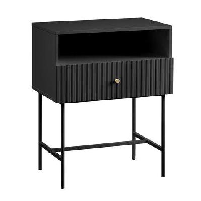 lucia slender modern fluted open shelf bedside nightstand side table 1-drawer metal legs black