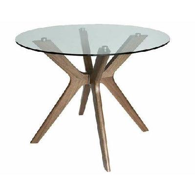 lyn round glass dining table - 100cm - walnut