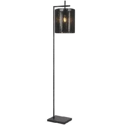 lyndra contemporary standing floor lamp light foot switch metal natural fiber gun metal black patina