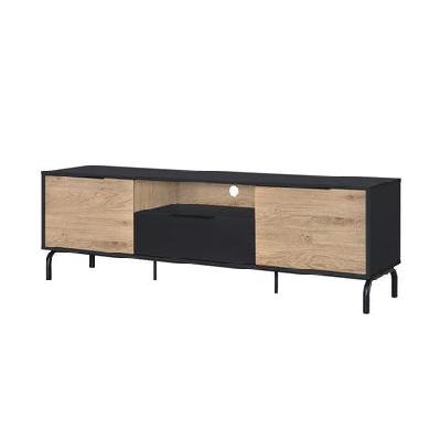 madden scandinavian wooden lowline entertainment unit tv stand 1.6m - oak and black