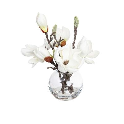 magnolia spray 25cm artificial plant flower arrangement decorative in fishbowl vase white