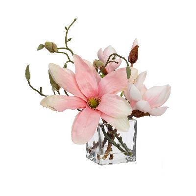 magnolia spray 28cm artificial plant flower arrangement decorative in fishbowl vase pink