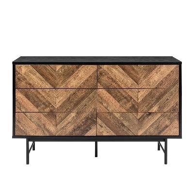 magnus chest of 6-drawers dresser lowboy storage cabinet walnut/black