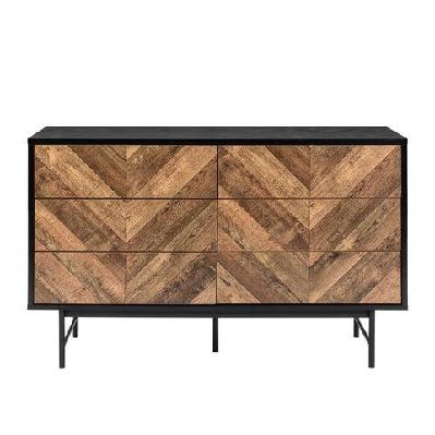 magnus chest of 6-drawers dresser lowboy storage cabinet walnut/black 