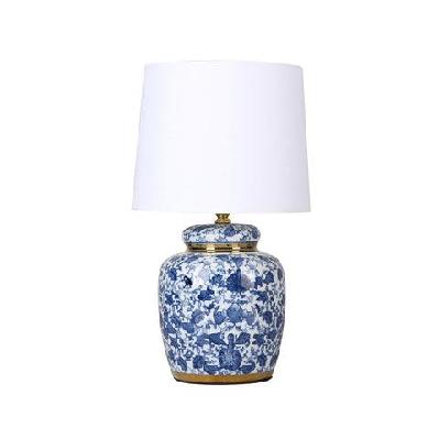 maisha floral design ceramic base fabric shade desk table lamp blue/white